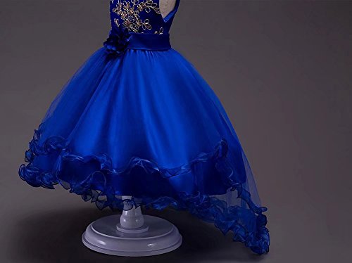 ZaH Girl Dress Kids Ruffles Lace Party Wedding Dresses(Blue,3-4Y)