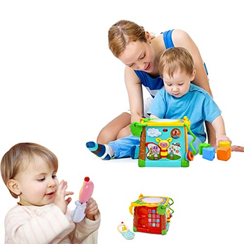 Forstart Activity Cube | 5 in 1 Drum Activity Center Musical Toy Multipurpose Kids Toddlers Shape Color Sorter Skill Improvement Educational Early Learning Game Toys My Busy Town (Drum Activity Cube)