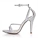 Women Wedding Bridal Bridesmaid Silver Simple Thin Heels Open Toe Sandal High Fashion Elegant Classic Dress Heeled Pumps Strap Buckle Ankle Strappy Slender Pub Club Evening Party Court Shoes SM00230