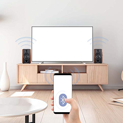Sanyun SW228BT Powered Bluetooth Bookshelf Speakers - 4 Inch Active Carbon Fiber Speaker- Wireless Studio Monitors - Optical RCA 3.5mm Audio Inputs - 46W RMS - Wooden Enclosure