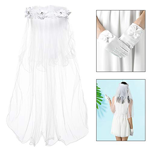 BKpearl Flower Girl Veils, Children's Wedding Veil First Communion Veils and Gloves for Girl(style 2 white)