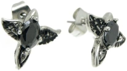 SWEETIE 8 Jewelry BLACK Angel Wings Style Mens Unisex Stainless Steel CZ Cubic Zirconium Stud Earrings , 2pc