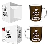 Keep Calm and Drink Coffee Brown Novelty Food Drink Office Humor Quote Ceramic Boxed Gift Coffee (Tea, Cocoa) 11 Oz. Mug