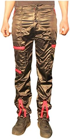 Countdown Shiny Nylon 80s Parachute Pants (Exactly 38", Black/Red)