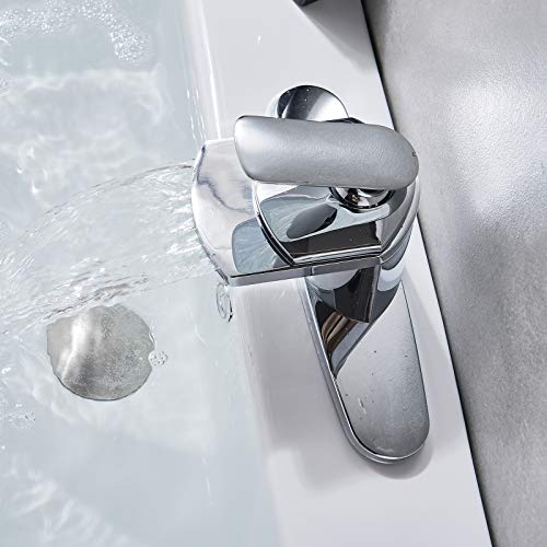 Senlesen Chrome Bathroom Single Handle Waterfall Spout Sink Vessel Faucet Lavatory Mixer Tap with 8-inch Cover Plate