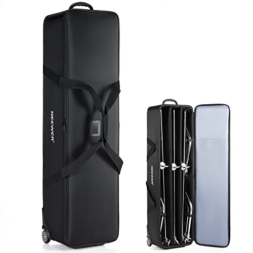 NEEWER C Stand Wheeled Rolling Bag, Black Heavy Duty Trolley Case with Sturdy Wheels, Handle, and Fastening Straps, Carrying Bag Large Enough to Hold 3 C Stands (Black)