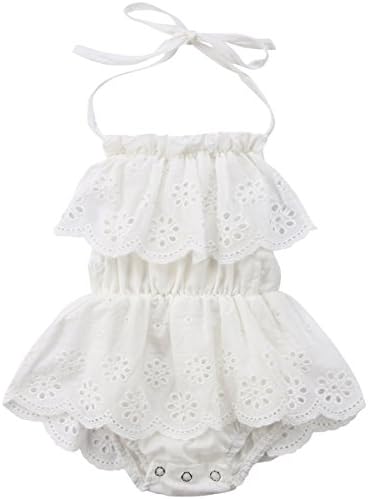 Annvivi Newborn Baby Girl Infant Halter Hollow Ruffles Romper Jumpsuit Bodysuit Tutu Lace Dress Clothes Outfit