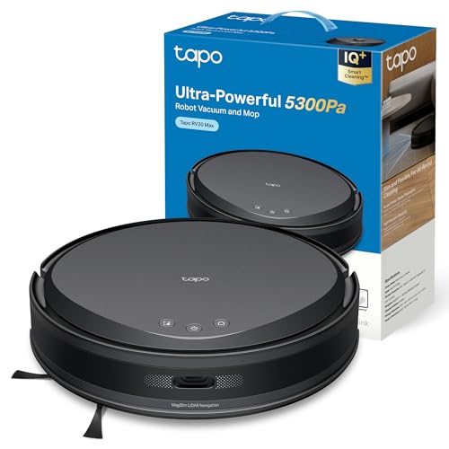 Tapo Robot Vacuum Cleaner, RV20 Max, Ultra Powerful 5300 Pa, MagSlim Ultra Thin 83 mm, LiDAR Navigation, Alexa Voice Control and Google Assistant