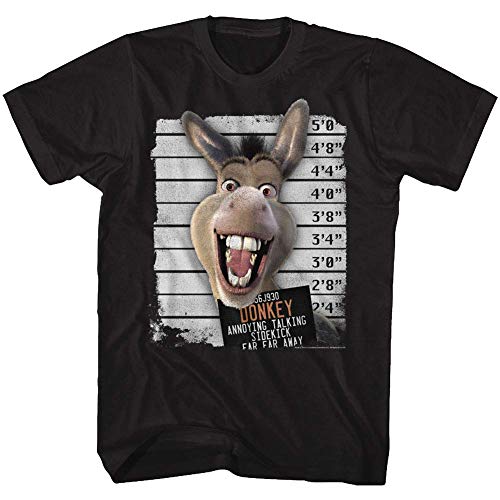 Shrek Animated Comedy Movie Donkey Annoying in Color Mugshot Adult T-Shirt Tee Black