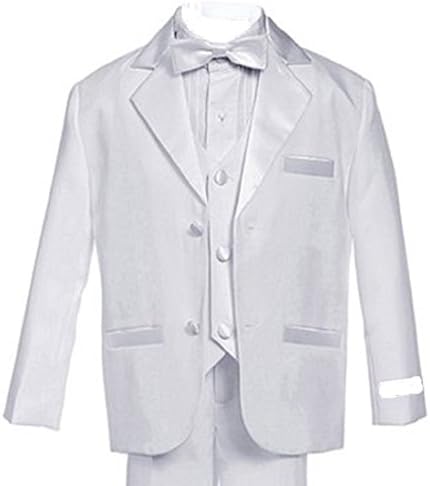 Infant Kids Baby Boys 5 Piece Deluxe White Tuxedo Suit (Medium (12 Months))