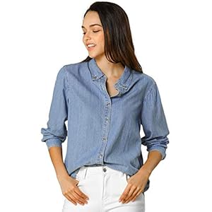 Women’s Classic Long Sleeve Loose Button Down Denim Shirt www.denim.fit 2