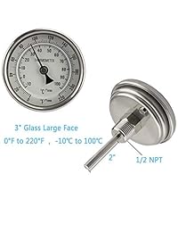 Termómetro de esfera con 1 2 rosca NPT, termómetro 304 SS con montaje para cerveza