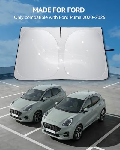 LANTU Windshield Sunshade for Ford Puma MK2 2020-2026 Foldable Sun Visor Protection with Storage Pocket Blocks UV Rays Sun Umbrella