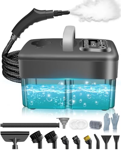 Mecmic Dampfreiniger Handgerät für Alles - 2500W 6-Stufig Einstellbar, 1,6L Wassertank, 120 °C Dampf, 15s Aufheizzeit, Tragbar mit 10 Zubehörteilen, D