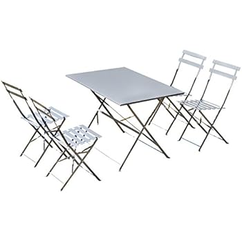 5 Pieces Garden Dining Set With Cushions, Outdoor Patio Table And 4 Stackable Chairs Metal Top Table With Umbrella Hole
