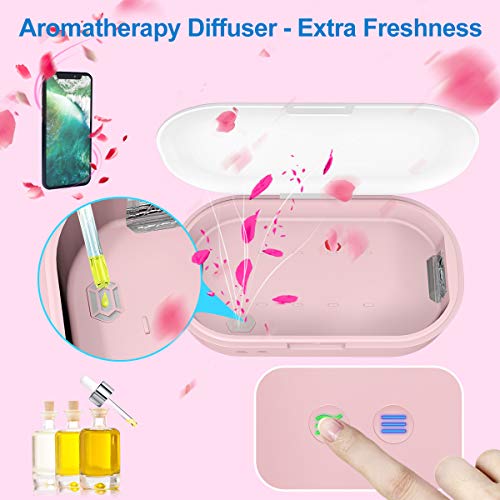 UV Smart Phone Sanitizer Portable UV Lights Cell Phon Sterilizer Phone Cleaner Aromatherapy Function Disinfector for All iPhone Android Cellphone Toothbrush-Pink
