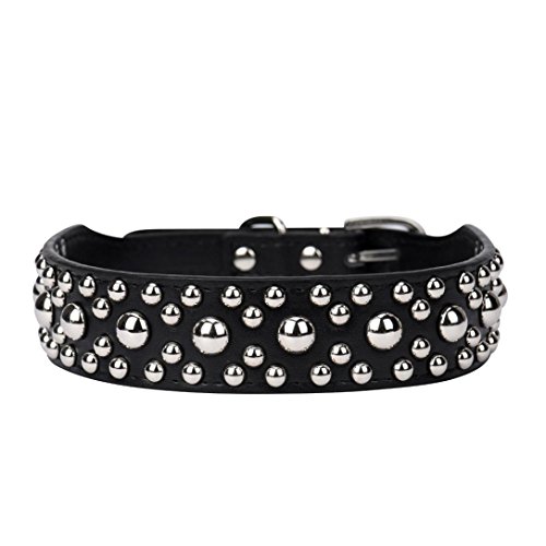 Fabal New Rivet Studded Dog Collar Medium Large Pet Dog Pitbull Bully Terrier Collars (M, Black)