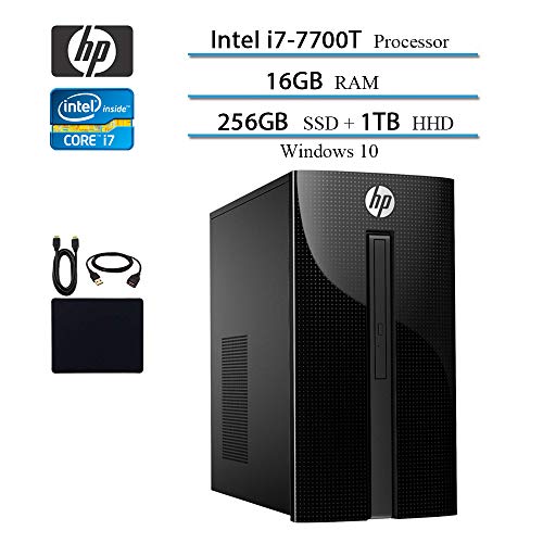 2019 Newest HP Premium Desktop Computer, Intel 4-Core i7-7700T, 2.9GHz, Up to 3.8GHz, 16GB RAM, 1TB HDD, 256GB SSD, DVD Drive, WiFi, Bluetooth, HDMI, VGA, RJ-45, Wind 10 Home w/Hesvap Accessories