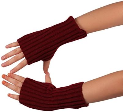 Arm Fingerless Gloves HN Women Lady Girl Knitted Soft gloves Knitting Thumb Hole Gloves Mittens Winter Hand Warmer (Red)