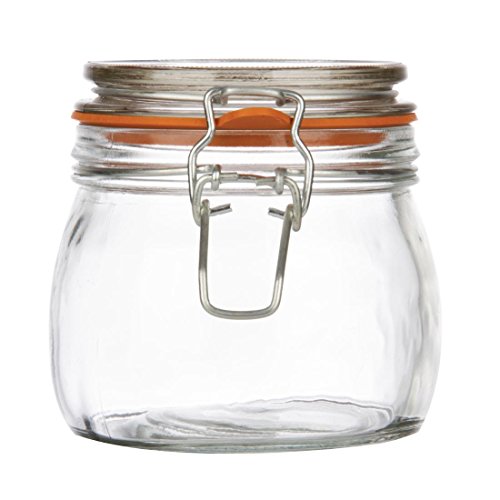Vogue Clip Top Glass Preserve Jar 500 ml, Clear, Material: Glass, Rubber Ring for Airtight Seal, Glass Jam Jar, Size: 105(H) x 105(D) x 89(Dia)mm, P490
