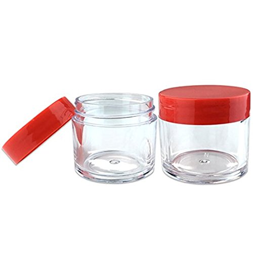 (Quantity: 6 Pieces) Beauticom 30G/30ML (1 Oz) Round Clear Jars with RED Flat Top Lids for Beads, Gems, Glitter, Charms, Small Arts and Crafts - BPA Free