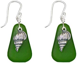 Beach Glass and Sterling Silver Seashell Earrings