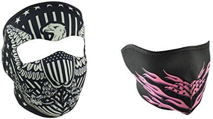 Bundle (2 Items): 1 ZanHeadgear 'Vintage American Eagle' Full Face Neoprene Face Masks -AND- 1 Zan 'Pink Flames' Half Face Neoprene Face Mask, Ski Mask