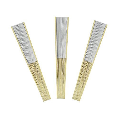 image for Grosun 50 Packs White Bamboo Folding Fan Handheld Fans Paper Folded Fa
