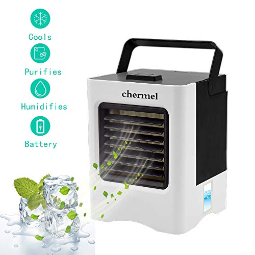 chermel Air Cooler, 4 in 1 Mini Portable Air Conditioner Fan Noiseless Evaporative Air Humidifier for Room Office Desktop Nightstand