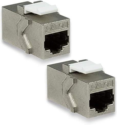 odedo 2x Keystone CAT 6A RJ 45 LAN Coupling Network Connector 2x RJ45 Socket STP 14.6 mm, silver, 2 Pieces