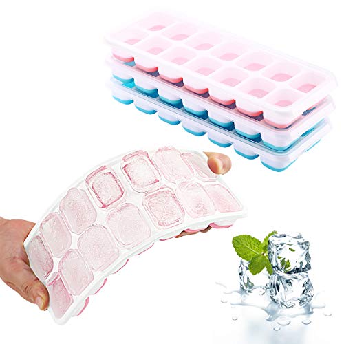 Merrybox Ice Cube Trays with lids 4 Pack,Stackable Easy-Release Silicone Ice Trays Can Make 56 Cubes,BPA Free &LFGB Certified, Durable Dishwasher Safe(Blue+Pink) - Thumbnail 7