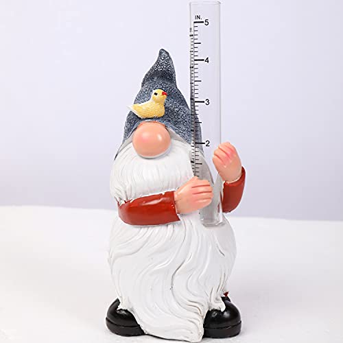 WXCTEAM Rain Gauges Gnome Garden Statue Decoration with Two Glass Rain Gauge Replacement Tube, Hand Painted Resin Gnome Sculpture Water Gauge for Yard Fence Patio Lawn Deck