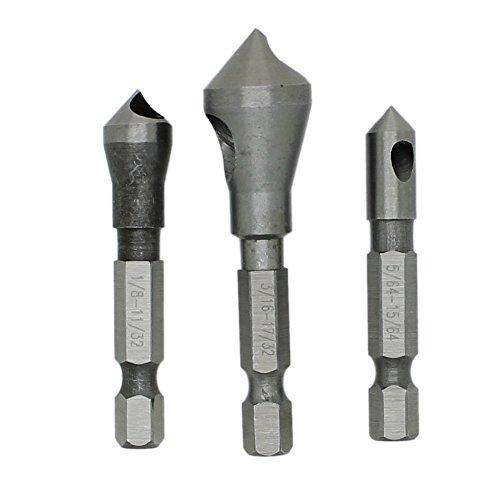 In-tool-home Countersink Deburring Tool Set Drill Bits 1/4" Hex Shank Chamfer Wood Metal Drilling 5/64" 1/8" 3/16" Set of 3