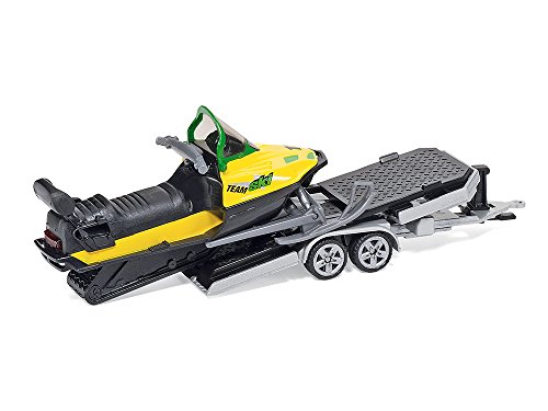 siku 2548, Pick-Up mit Anhänger und Snowmobil, 1:55, Metall/Kunststoff, Grün/Gelb, Kippbarer Anhänger – Bild 4