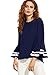 MakeMeChic Women's Elegant Bell Sleeve Striped High Low Blouse Shirt Top Navy L