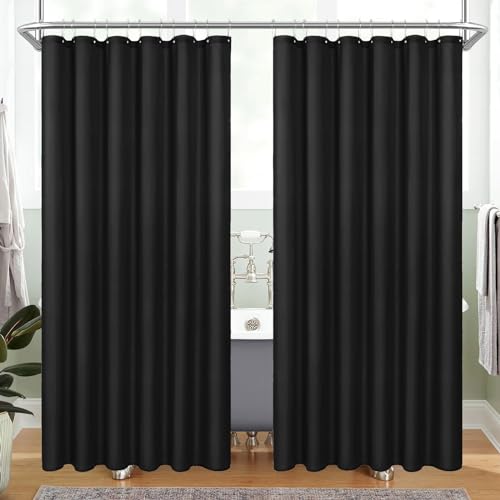 MitoVilla 2 Pack Black Fabric Shower Curtain Liner - 72" W x 72" H, Simple Shower Curtain or Liner for Modern Neutral Hotel Bathroom Decor, Waterproof Cloth & Machine Washable, 24 Plastic Hooks