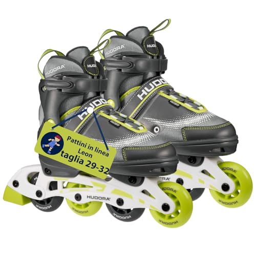 Hudora Inline Skates Leon - Inline skates for children/teenagers & adults in lime - Roller skates adjustable up to 4 sizes - Comfortable & stylish skates -size 29-32