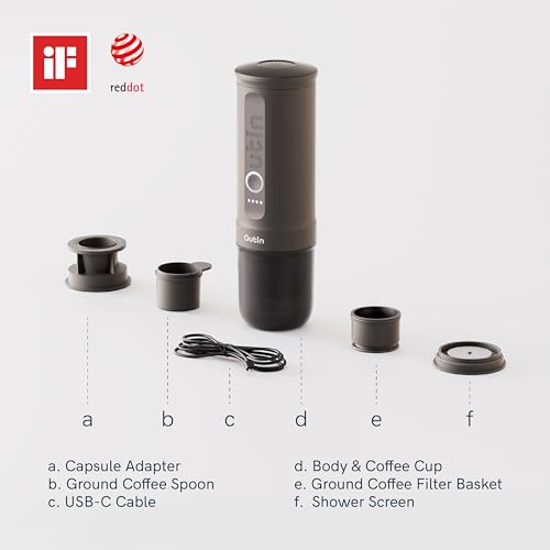 OutIn Nano Portable Electric Espresso Machine, Travel Camping Coffee Maker, Self-Heating USB-C Car Coffee Maker with Ground Coffee and NS Capsule