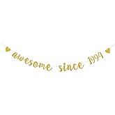 XIAOLUOLY Gold Glitter Garlands Awesome Since 1994 Banner for 32nd Birthday Party Decorations Supplies,Pre-Strung, Glitter Gold Paper Garlands Photo Props Bunting Sign,Awesome Since 1994