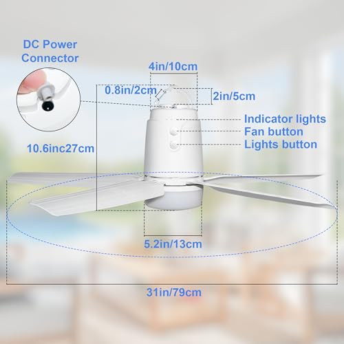 SHUNLEE Gazebo Fans Outdoor Hanging 31.5", Canopy Fan with Light 3000-6500K | Portable Plug in Ceiling Fan with Remote, Hook, Great for Gazebo, Canopy, Pop up Tent, Patio