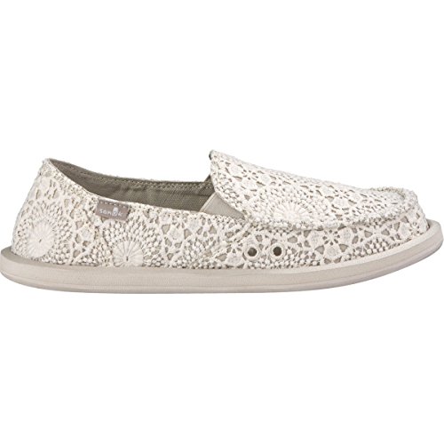 Sanuk Women's Donna Crochet Loafer Flat, White/Oatmeal, 07 M US