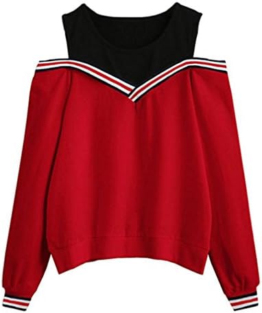 OutTop Women Teen Girls Casual Off Shoulder Sweatshirt Autumn Long Sleeve Tops (L, Red)