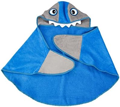 Velour Embroidered Kids Hooded Bath Towel,Extremely Soft and Absorbent,Lovely Shark Design