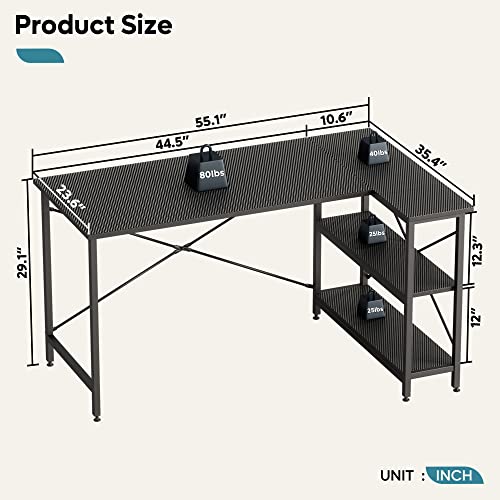 Bestier L Shaped Desk with Storage Shelves 55 Inch Corner Computer Desk Writing Study Table
