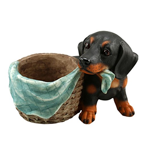 YOURNELOCountry Style Cute Puppy Dog Resin Flower Pot Succulent Planters Vase (Dachshund)