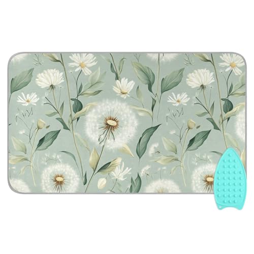 Tatenale Sage Green Dandelions Flower Ironing Mat for Table top Portable Ironing Pad Blanket for Washer Dryer Countertop Travel
