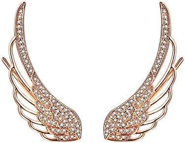 EAR VINES Angel Wings Ear Cuff Pins CZ Crystal Hook Earrings Gold Tone