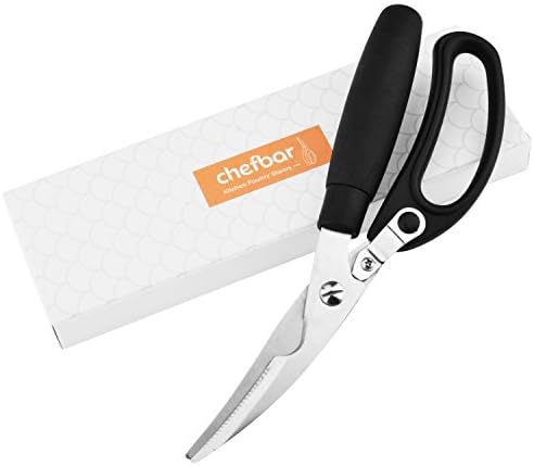 Chefbar Kitchen Scissors Kitchen Shears Heavy Duty Kitchen Shears Good Grips Spring-Loaded Poultry Shears for Meat Chicken Fish Bones Seafood Herbs Vegetables BBQ Black