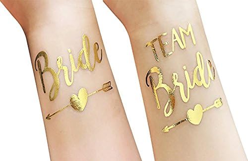 12 Sheet Bachelorette "Bride" and "Team Bride" Temporary Tattoos - Metallic Shiny Gold Tattoos - Hen Night Bachelorette Bridal Shower Party Supplies Favors