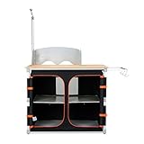 KingCamp Outdoor Portable Cook Station Multifunctional Camping Kitchen Natural Bamboo Oversized Quick Open Easy To Clean Cooking Table with Storage Organizer, Windscreen Hooks for BBQ.